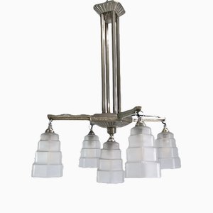 Vernickelte Art Deco Kronleuchter Hängelampe, 1920er