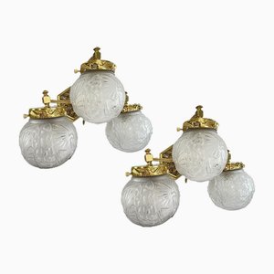 Muller Frères zugeschriebene Art Deco Wandleuchten mit Pfauenmotiv für Muller Frères, 1930er, 2er Set