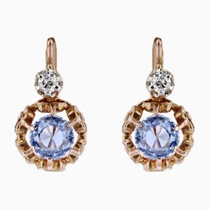 20th Century Sapphires Diamonds 18 Karat Rose Gold Platinum Lever-Back Earrings, Set of 2