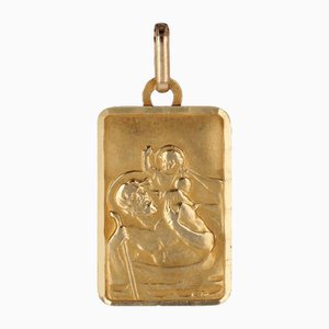 20th Century French 18 K Yellow Gold Saint Christopher Rectangular Medal Pendant