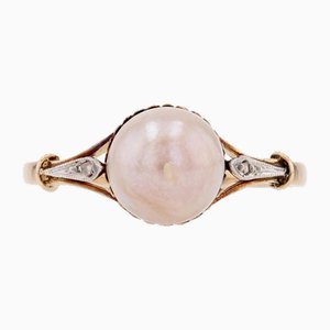 Anello in oro giallo 18 carati con perla Mabé, Francia, XX secolo