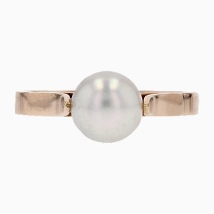 Französischer Solitärring aus 18 Karat Gelbgold mit Perlen, 1960er