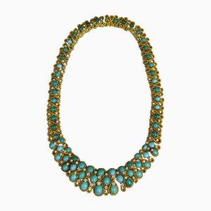 Gold Necklace with Diamonds and Turquoise, 2000s