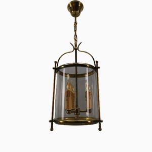 Lanterne Suspendue Néoclassique en Laiton et Verre Clair, France, 1950s