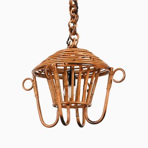 Mid-Century Hängelampe aus Bambus, Rattan & Korbgeflecht, Frankreich, 1960er