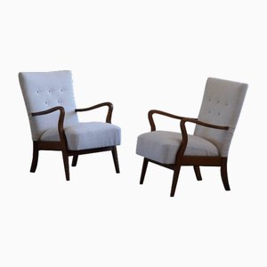 Sillones daneses Mid-Century modernos de Bouclé y haya, años 60. Juego de 2