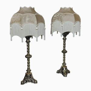 19th Century Gothic Brass Pricketstick Table Lamps, Set of 2