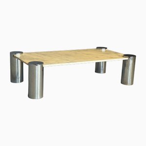 Italian Rectangular Coffee Table with Chromed Steel Legs and Marble Top, 1970s