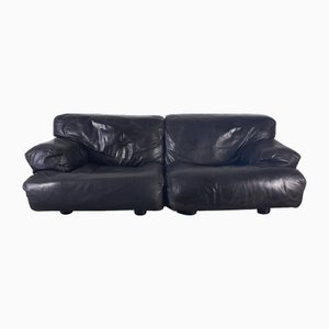 Set of Two-Seater Leather Sofa Fiandra Model by Vico Magistretti for Cassina, 1980s