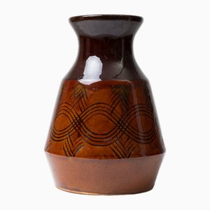 Jarrón de cerámica marrón, antigua Checoslovaquia, años 60