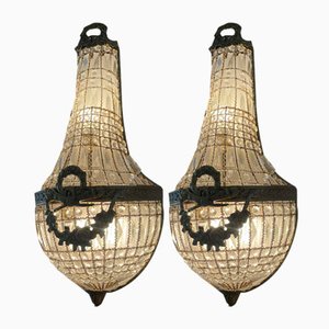 Large Italian Crystal Beaded Sconces, 1970s, Set of 2