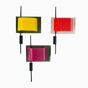 Vintage Italian Wall Sconces with Lacquered Iron Structure & Plexus Diffuser, 1980s