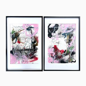 Maria Esmar, Ohne Titel, Tusche auf Karton, Gerahmt, 2er Set