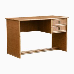 Desk in Bamboo and Wicker with Brass Details attributed to Dal Vera, 1970s