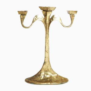 Brutalist Three-Armed Bronze Candleholder, 1960s