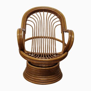 Drehbarer Schaukelsessel aus Bambus & Rattan, 1950er