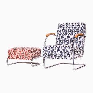 Sedie e sgabello in acciaio tubolare di Mücke Melder, anni '30, set di 3