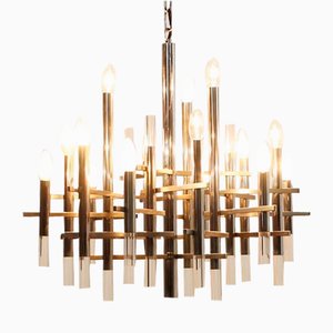 Lustre en Verre Acrylique et Chrome par Gaetano Sciolari, 1970s