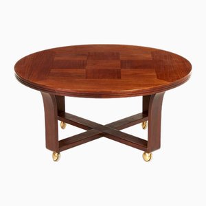 Runder Couchtisch mit Intarsienplatte und Rollen von Möbelfabriks Ab Carlsson & Co., Schweden, 1970er
