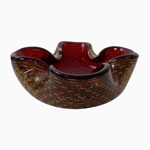 Cendrier en Verre de Murano Rouge & Golg par Barovier & Toso, Italie, 1960s