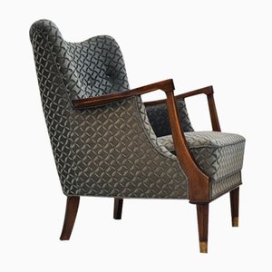 Danish Armchair in Furniture Velour & Beech Wood, 1960s