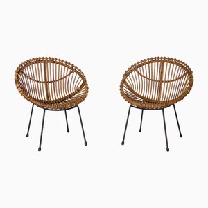 Poltrone in vimini e vimini, anni '70, set di 2