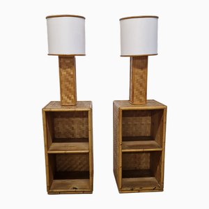 Nachttische aus Bambus & Rattan, 1950er, 2er Set