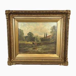Scène de Bovins, Huile sur Panneau, Encadrée