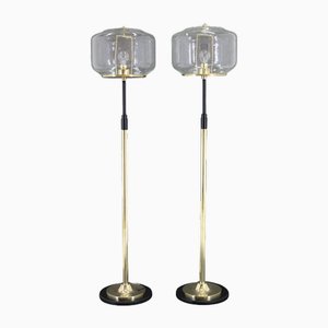Vintage Glass and Brass Floor Lamps by Kamenicky Senov, 1970s, Set of 2