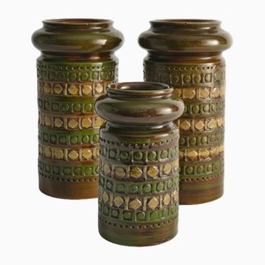 Yellow and Green Stoneware Vases by Aldo Londi for Bitossi, Italy, 1960s, Set of 3