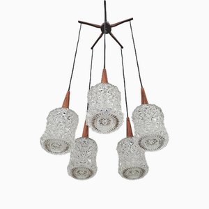Mid-Century Modern Teak, Rosewood and Crystal Spider or Cascade Chandelier, 1960s