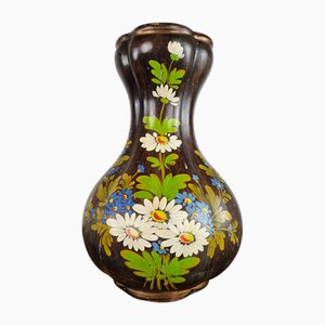 Braune Keramikvase mit Blumendekor, 1990