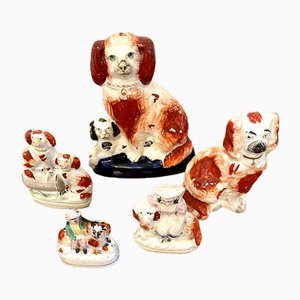 19th Century Victorian Staffordshire Dogs, 1860s, Set of 5