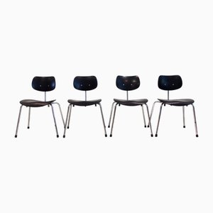 Black Lacquered Plywood and Steel Model Se 68 Chairs by Egon Eiermann for Wilde+Spieth, 1950s, Set of 4