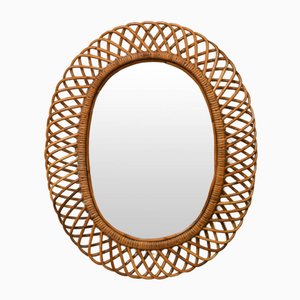 Oval Rattan Mirror in the style of Franco Albini, 1960s