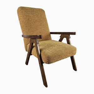 Reclining Armchair in Wood and Fabric, 1970s