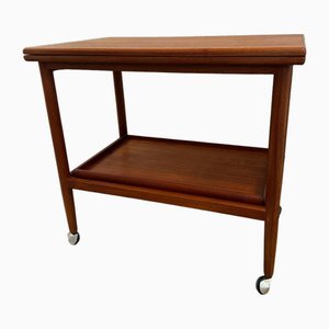 Serving Trolley with Folding Teak Table Top by Grete Jalk for Poul Jeppesen, Denmark, 1960s