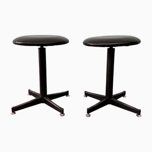 Set of Italian Industrial Style Stools with Metal Structure with Adjustable Feet and Skai Seats, 1970s
