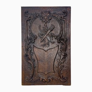 Relief Carved Oak Wood Wall Panel Plaque, 1920s