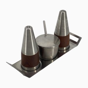Salt & Pepper Shaker and Mustard Pot from Stelton, Denmark, 1950s, Set of 4