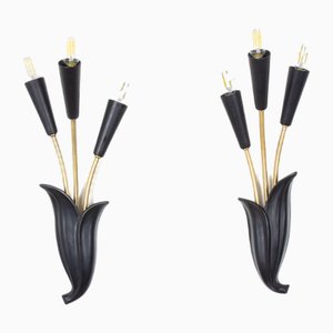 Wall Lights with Metal and Brass, 1950, Set of 2