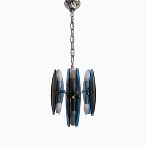 Vintage Italian Blue and Smoked Glass Pendant Lamp by Veca, 1970s