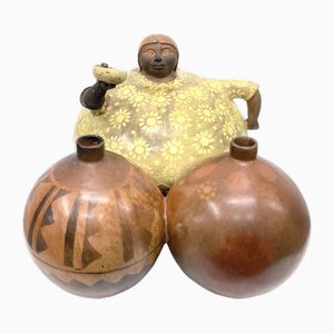 Figurine Studio South American en Céramique de Femme avec 2 Pots par Gerasimo Sosa, 1986