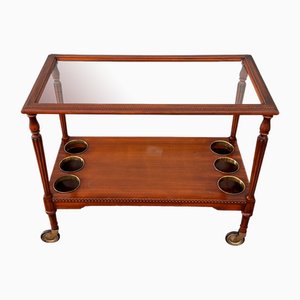 Mid-Century French Bar Cart in Decorated Wood and Glass Top, 1960s