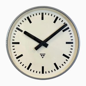 Large Industrial Grey Factory Wall Clock from Pragotron, 1960s