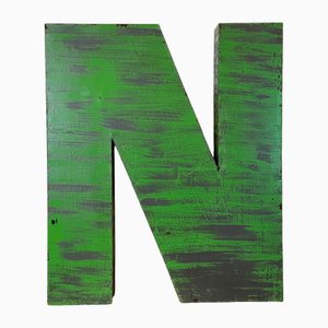 Large Vintage Green Iron Facade Letter N, 1970s