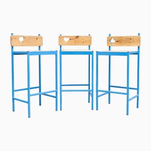 Vintage Blue Stools, 2010s, Set of 3