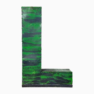 Large Vintage Green Iron Facade Letter L, 1970s