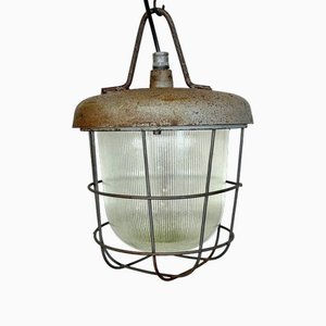 Industrial Cast Iron Cage Pendant Light from Polam, 1960s