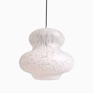 Lampada a sospensione Space Age in vetro bianco di Peill & Putzler, anni '70